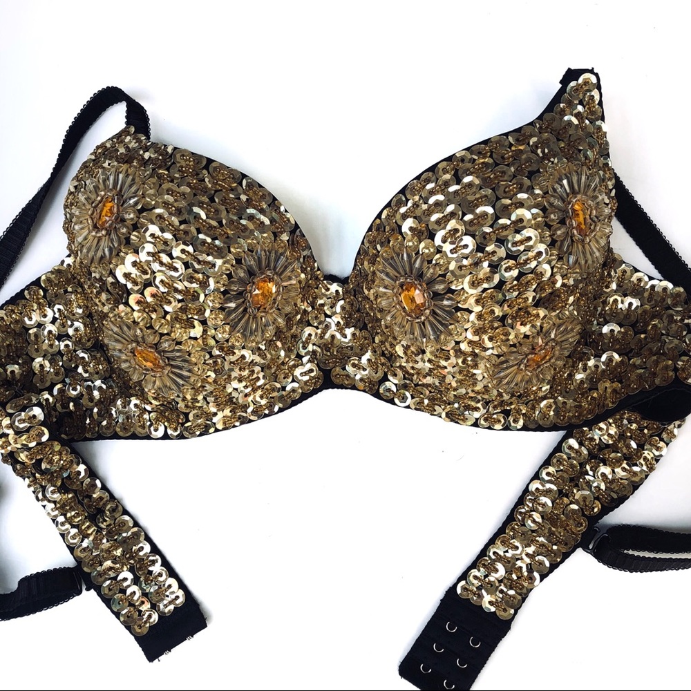 🔴Gold Sequin & Beaded Bra 38/B EUC - Picture 3 of 7